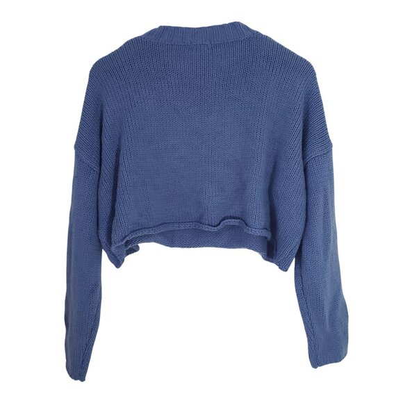 Rue21 Juniors Blue Cropped Knit Sweater White Butterfly Long Sleeves Size M‎ - Picture 2 of 5